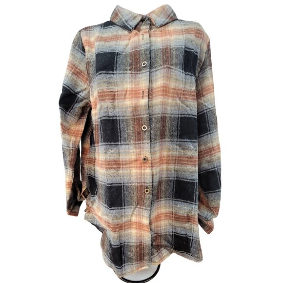 Flannel Shacket Shirt Jacket Brown Black Plaid Fall Womens L New in Bag - Picture 1 of 8